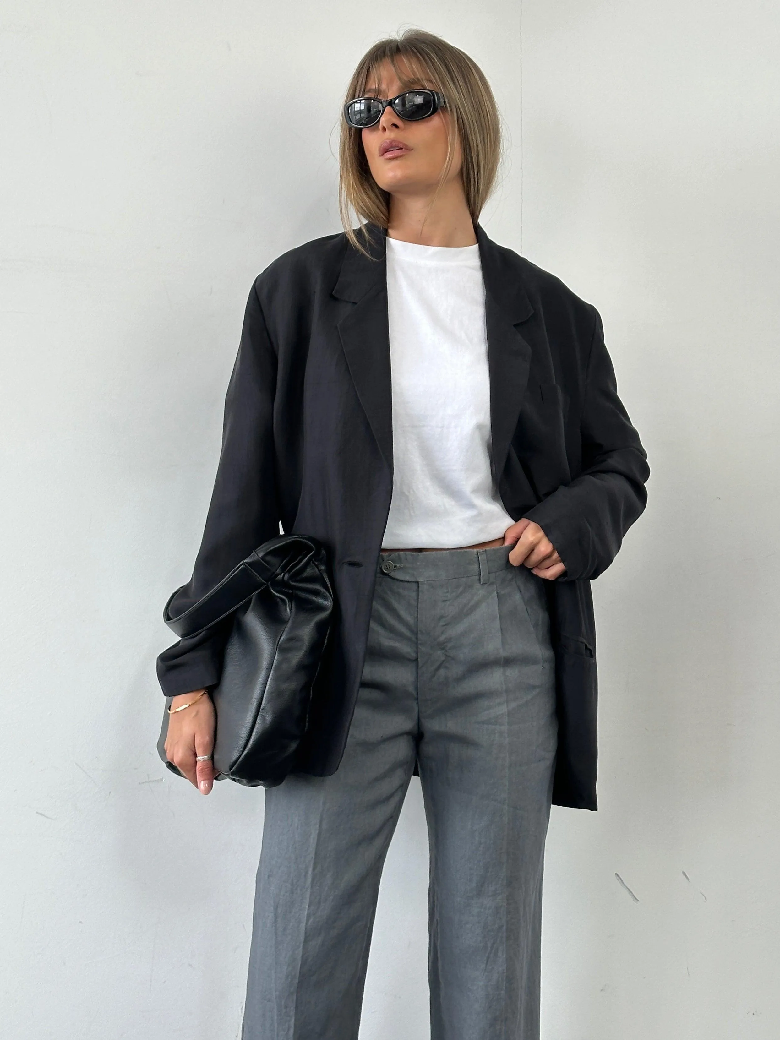 Italian Vintage Linen Straight Leg Mid Waist Pleated Trousers - W30