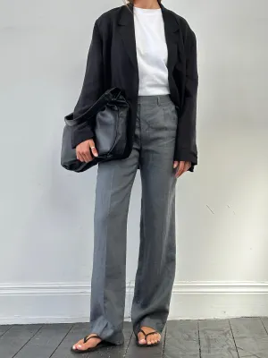 Italian Vintage Linen Straight Leg Mid Waist Pleated Trousers - W30