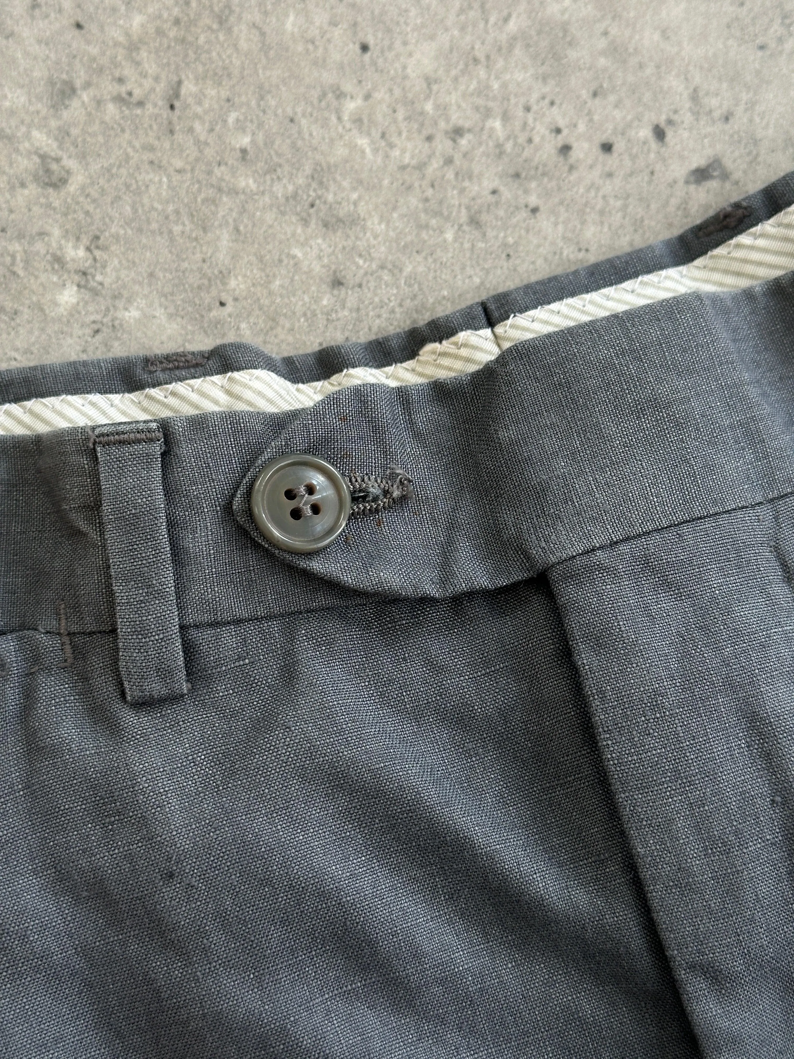 Italian Vintage Linen Straight Leg Mid Waist Pleated Trousers - W30