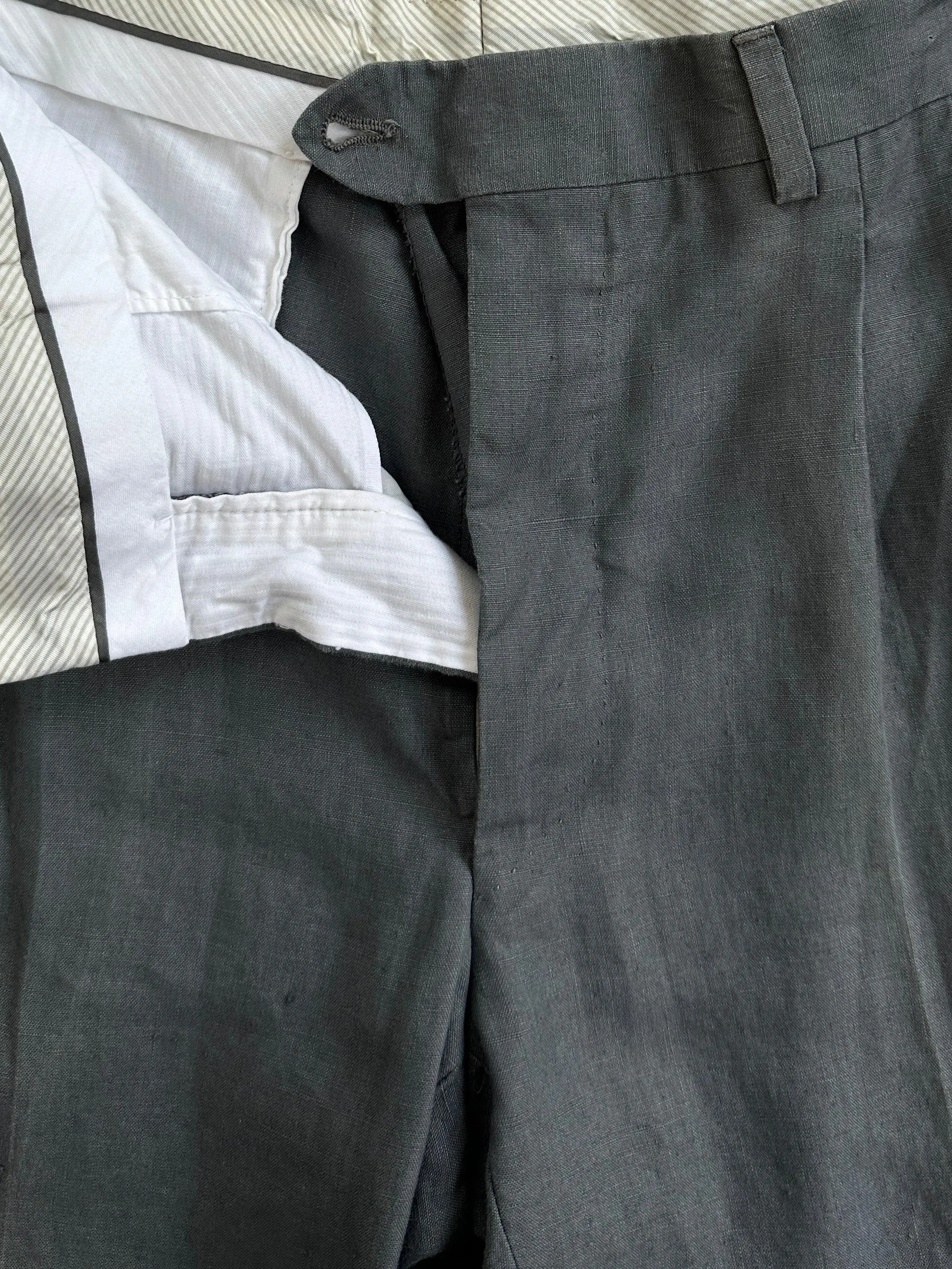 Italian Vintage Linen Straight Leg Mid Waist Pleated Trousers - W30