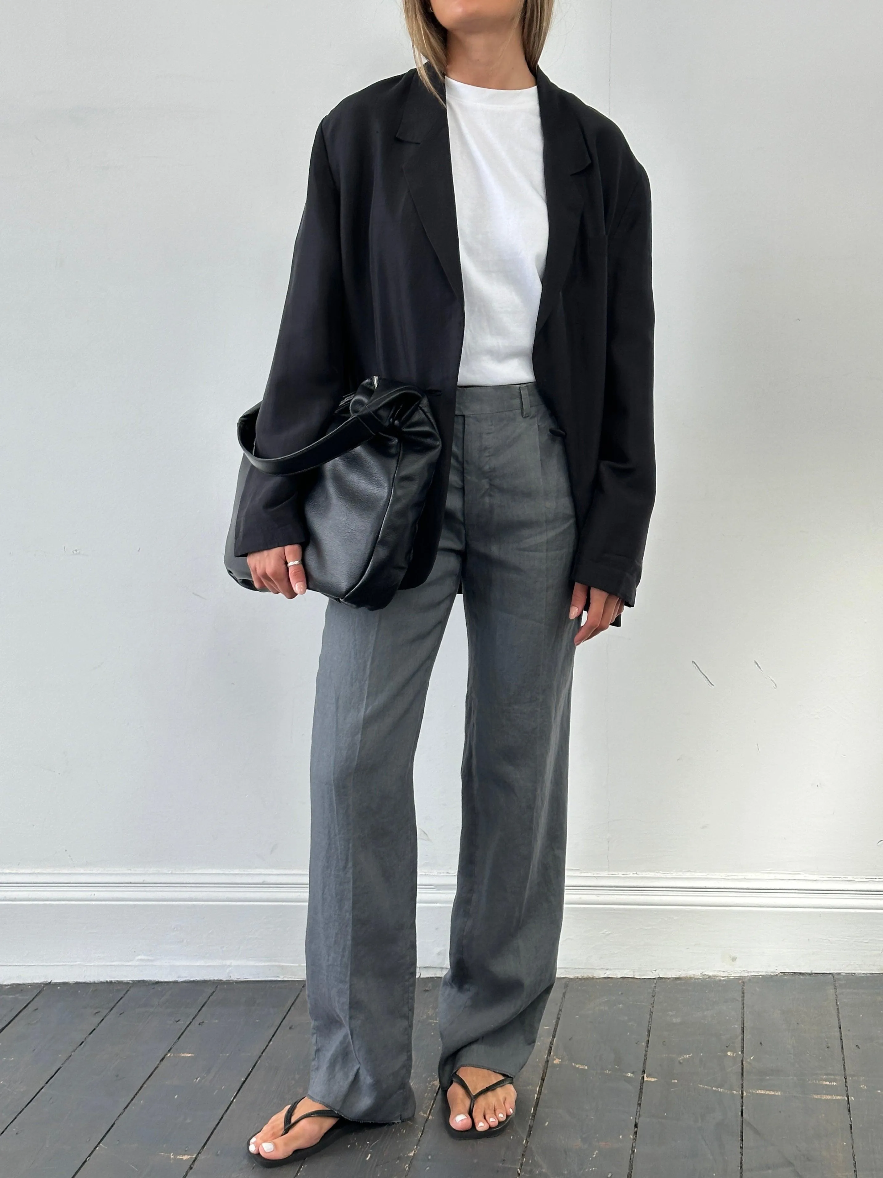 Italian Vintage Linen Straight Leg Mid Waist Pleated Trousers - W30