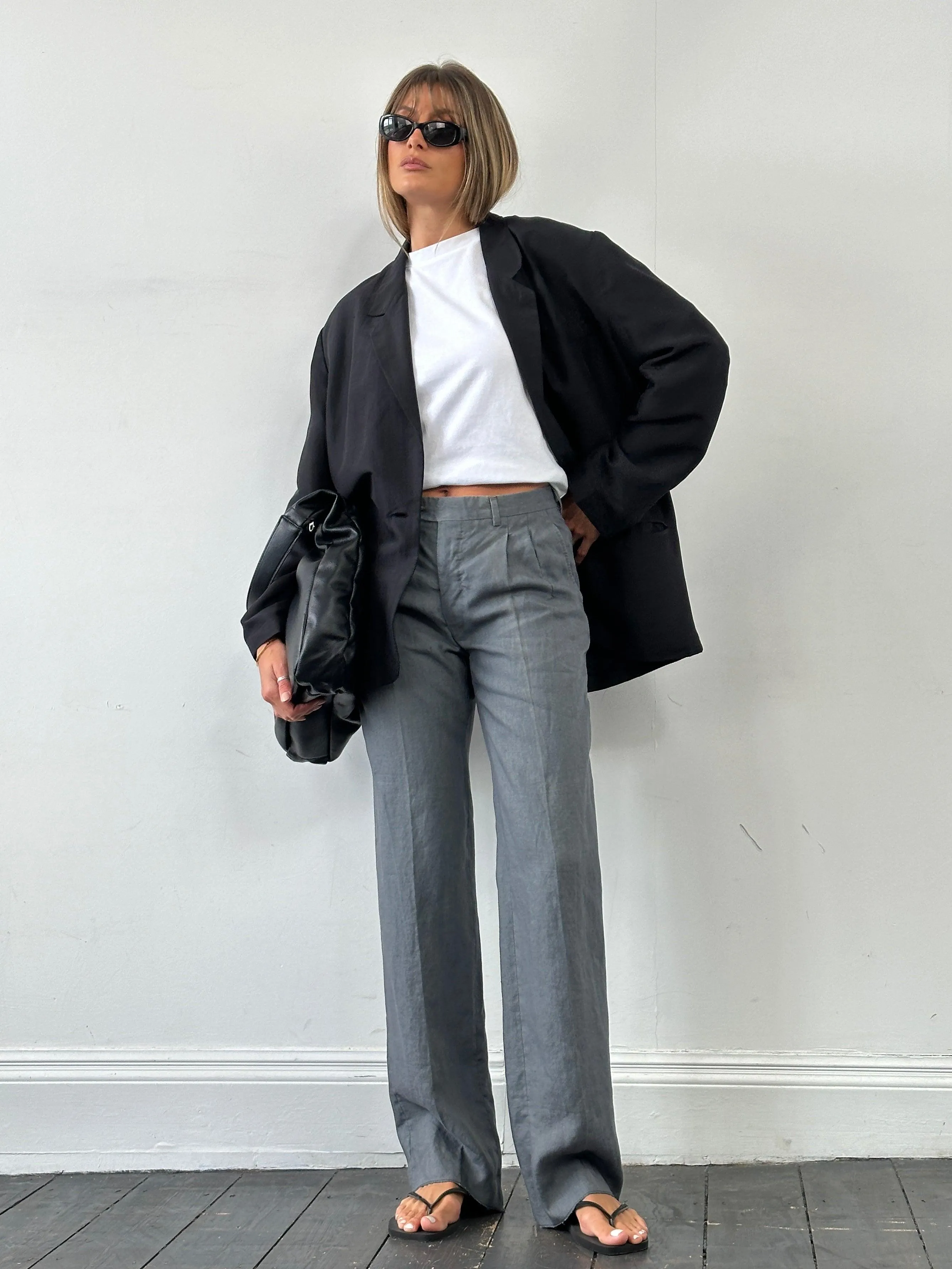 Italian Vintage Linen Straight Leg Mid Waist Pleated Trousers - W30