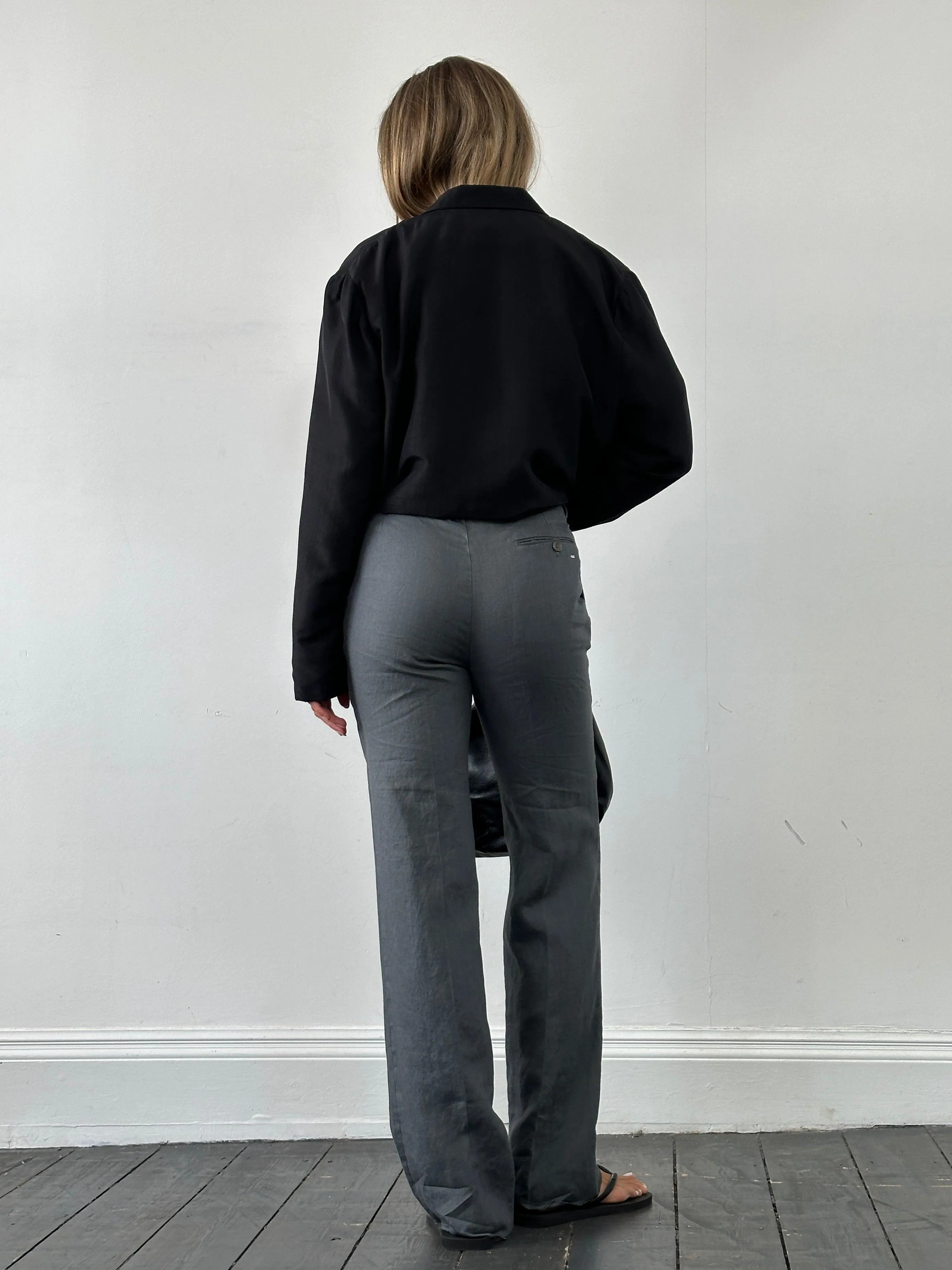 Italian Vintage Linen Straight Leg Mid Waist Pleated Trousers - W30
