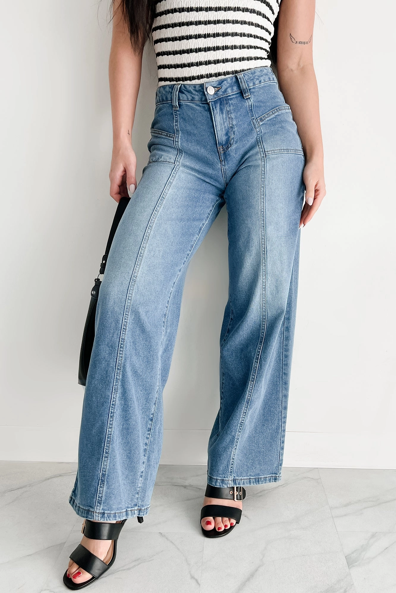 Core Utility SecureClosures Ivana High Rise Wide Leg Almost Famous Jeans (Medium)