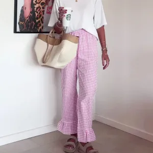 Ivyshape | Checkered Trousers With Ruffles