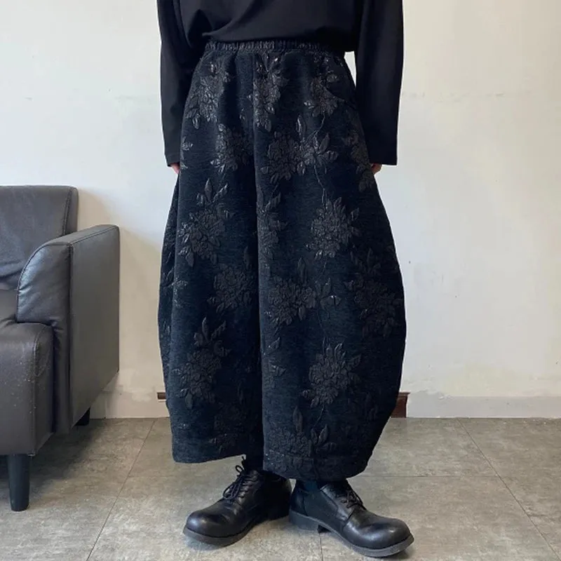 Jacquard Floral Embroidery Wide Leg Jeans