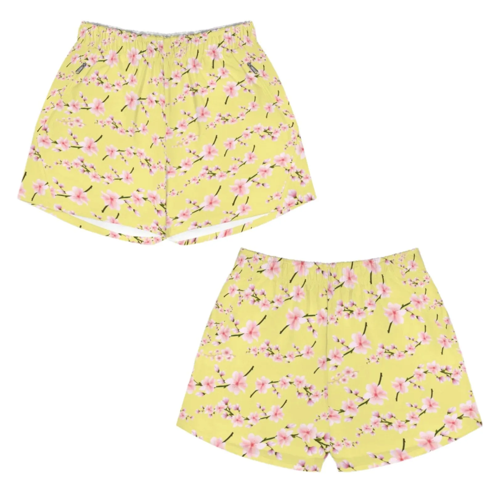 Japanese Pink Flowers Lemon Zip Pocket Shorts up to 5 XL (FWS)