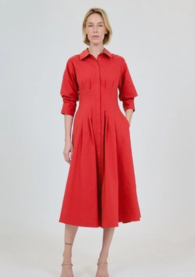 Jazz Pintuck Midi Dress Crimson Inner lining Classic Movement