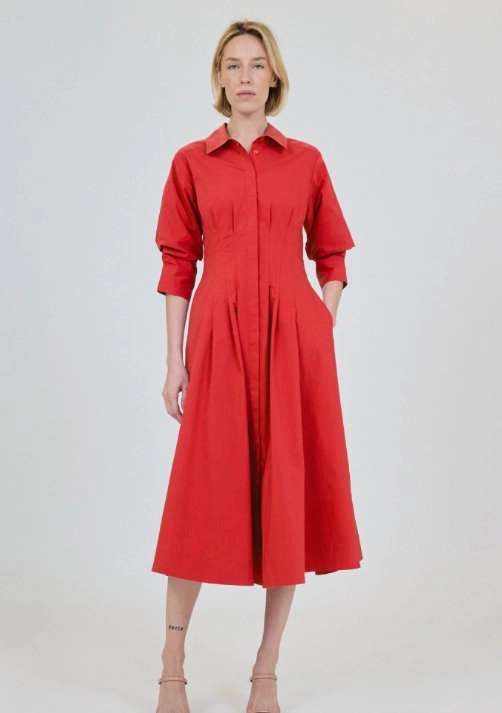 Basic Fashion Chill Design Jazz Pintuck Midi Dress Crimson