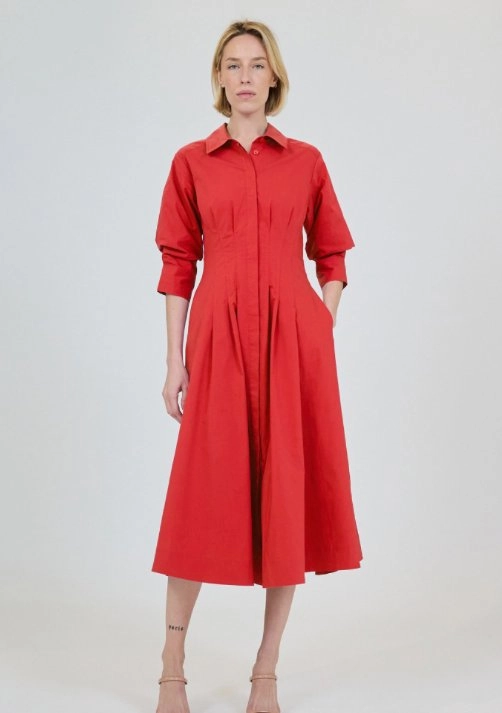 Lined interior Jazz Pintuck Midi Dress Crimson