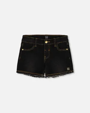 Jean Short With Embroidery Black Jeans