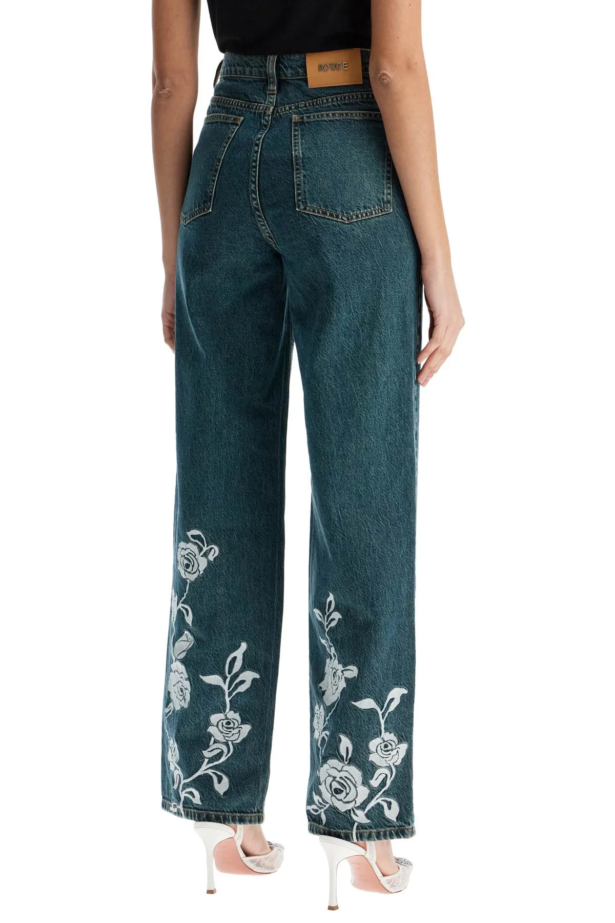 jeans in denim steel blue with floral details 1139143048 STEEL BLUE DENIM