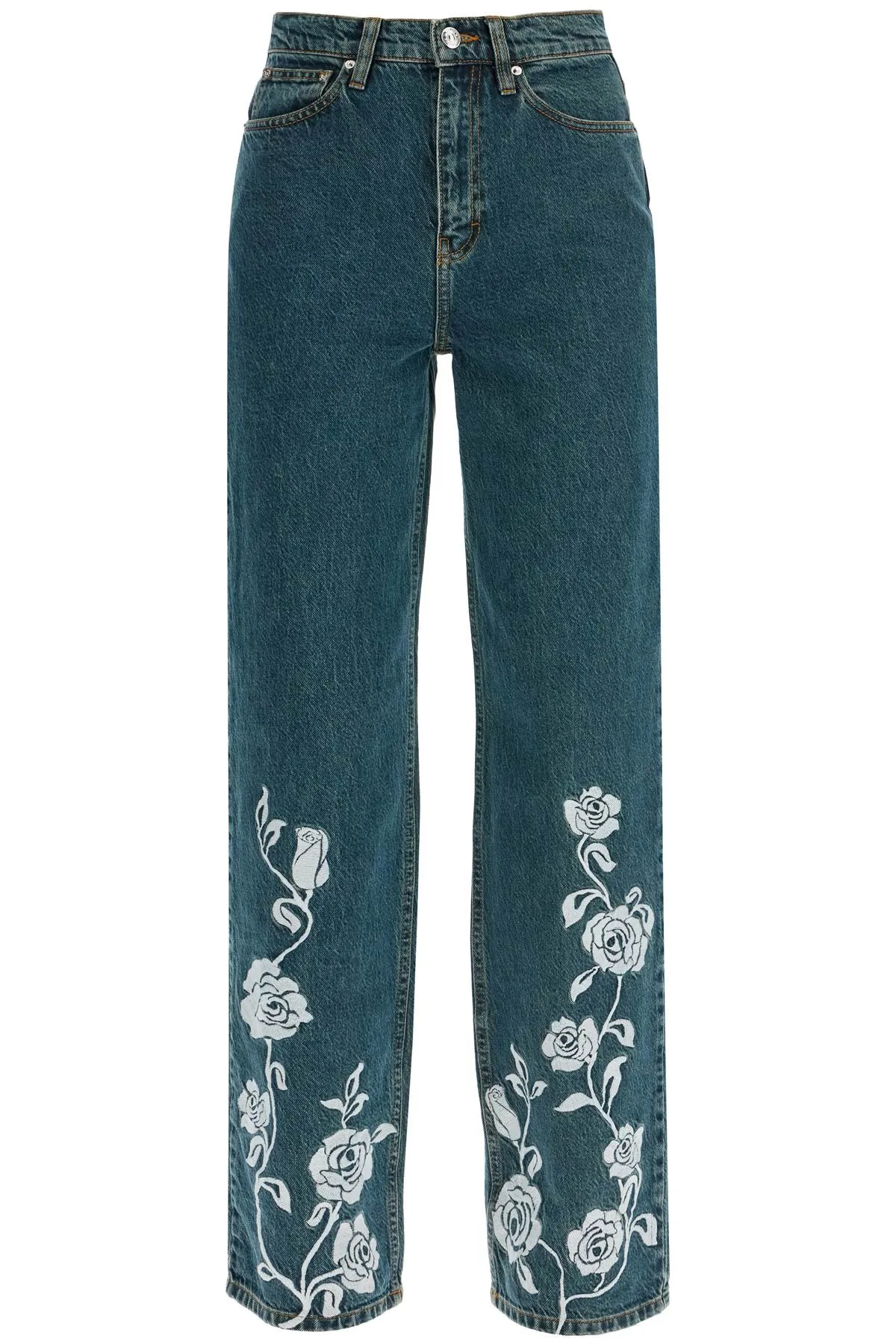 jeans in denim steel blue with floral details 1139143048 STEEL BLUE DENIM