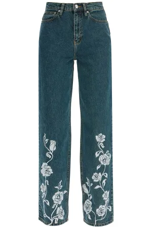 jeans in denim steel blue with floral details 1139143048 STEEL BLUE DENIM