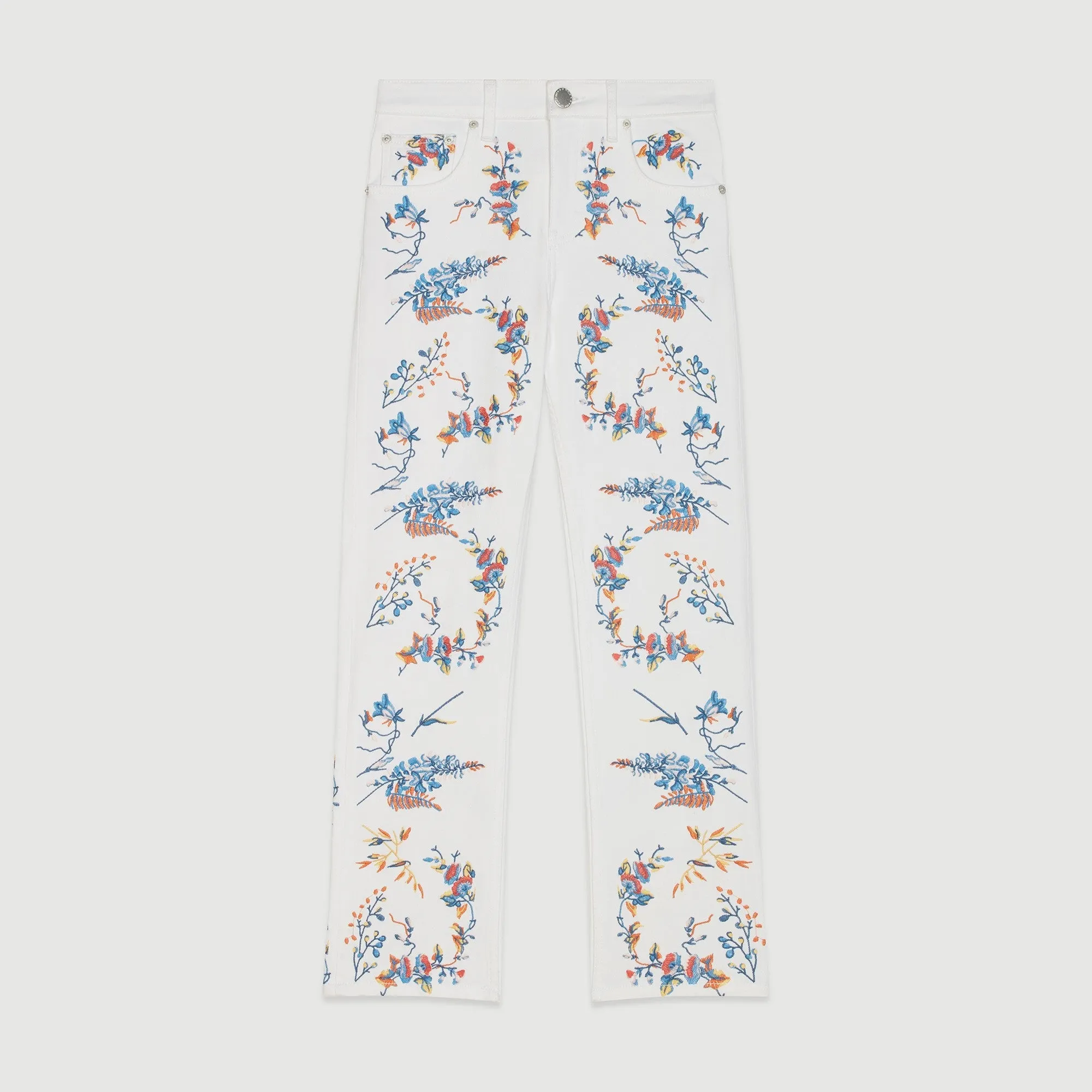 Jeans With All Over Flower Embroidery - Multico