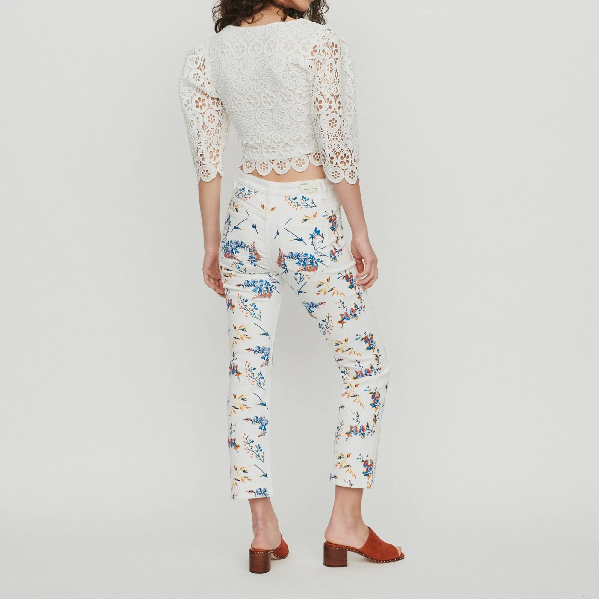 Jeans With All Over Flower Embroidery - Multico