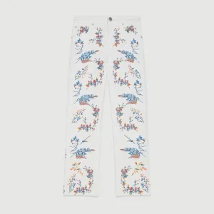 Jeans With All Over Flower Embroidery - Multico