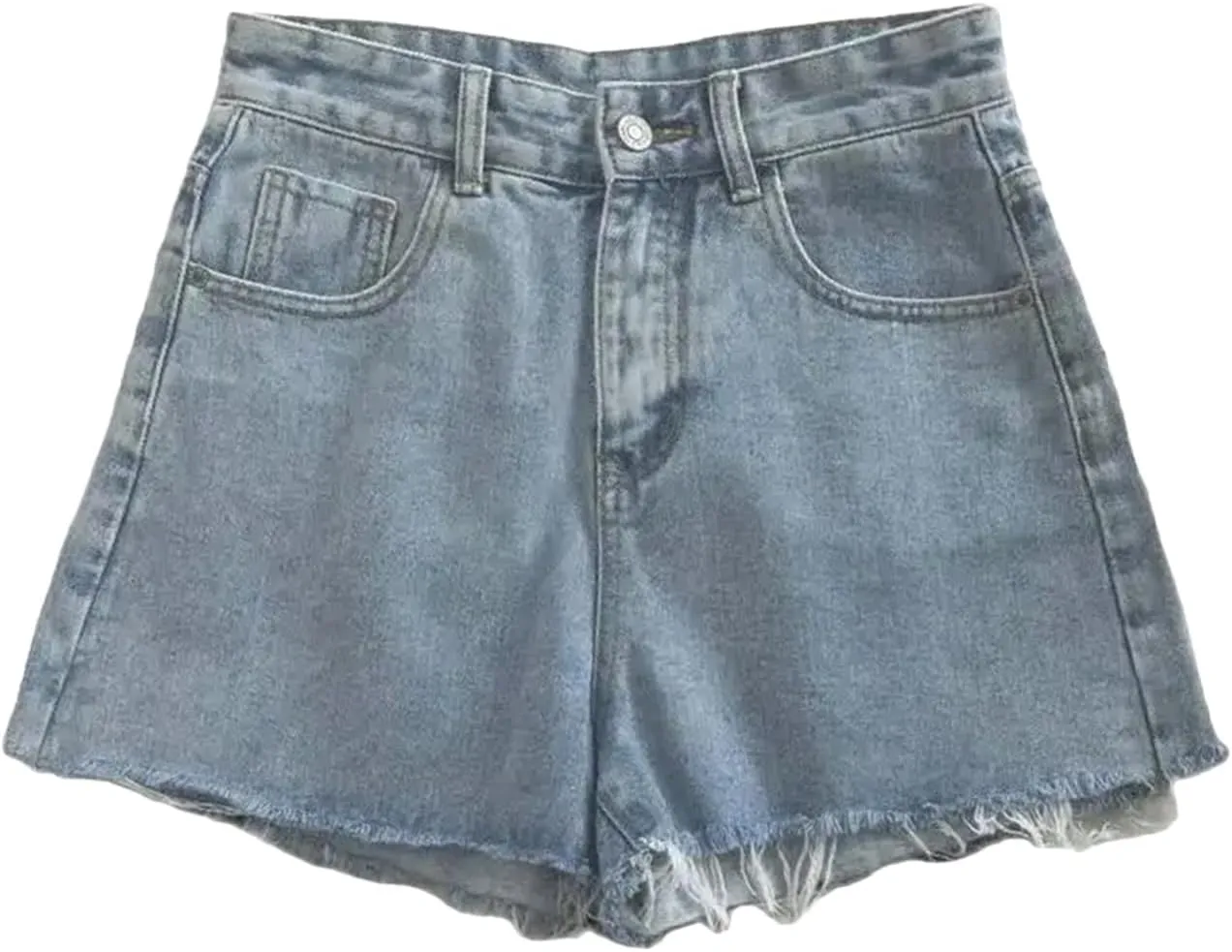 Jegsnoe Women High Waisted Raw Edge Denim Shorts Summer Basic Button Denim Shorts