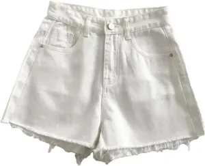 Jegsnoe Women High Waisted Raw Edge Denim Shorts Summer Basic Button Denim Shorts