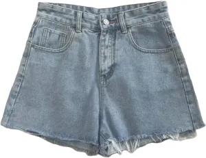 Jegsnoe Women High Waisted Raw Edge Denim Shorts Summer Basic Button Denim Shorts