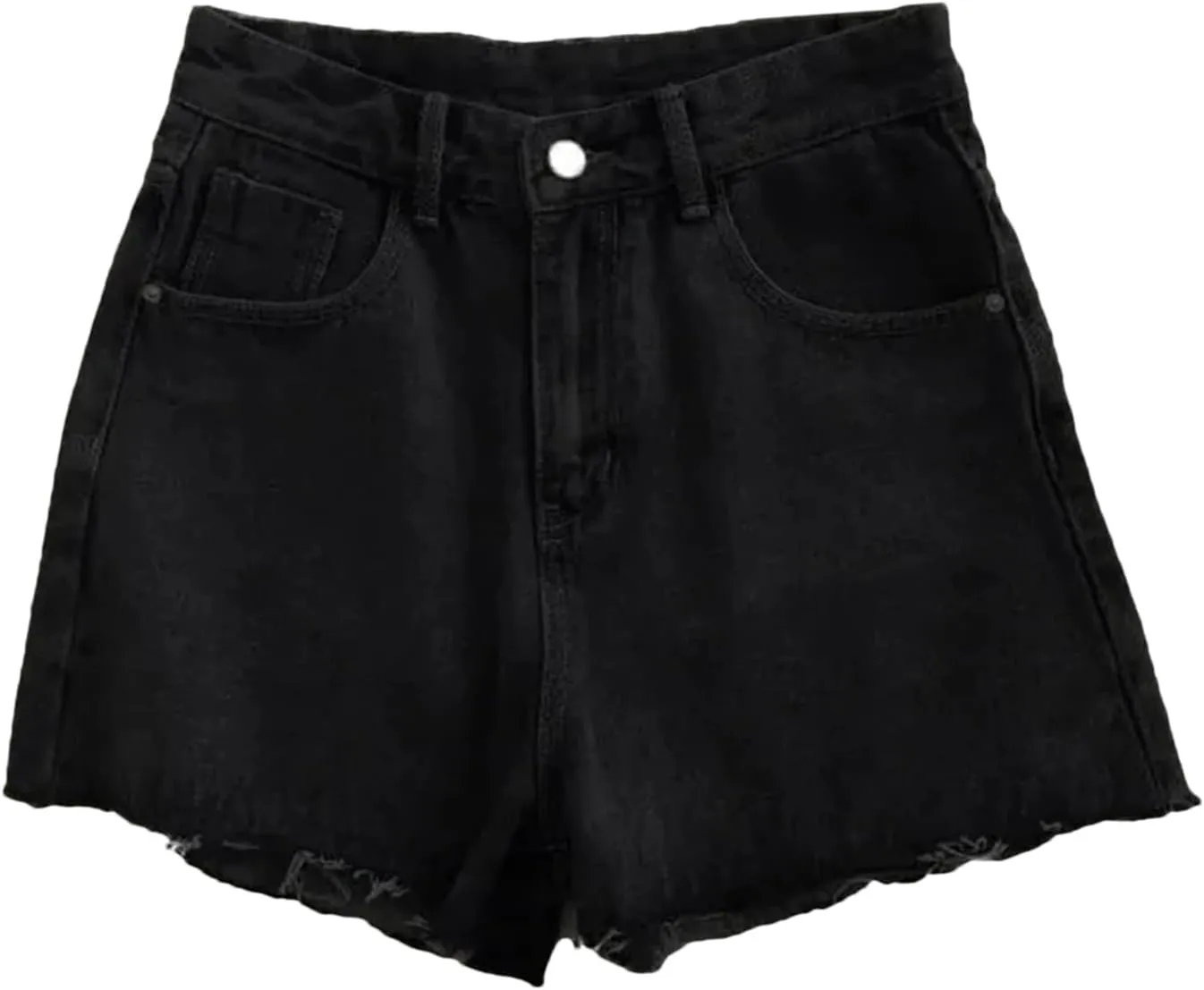 Jegsnoe Women High Waisted Raw Edge Denim Shorts Summer Basic Button Denim Shorts