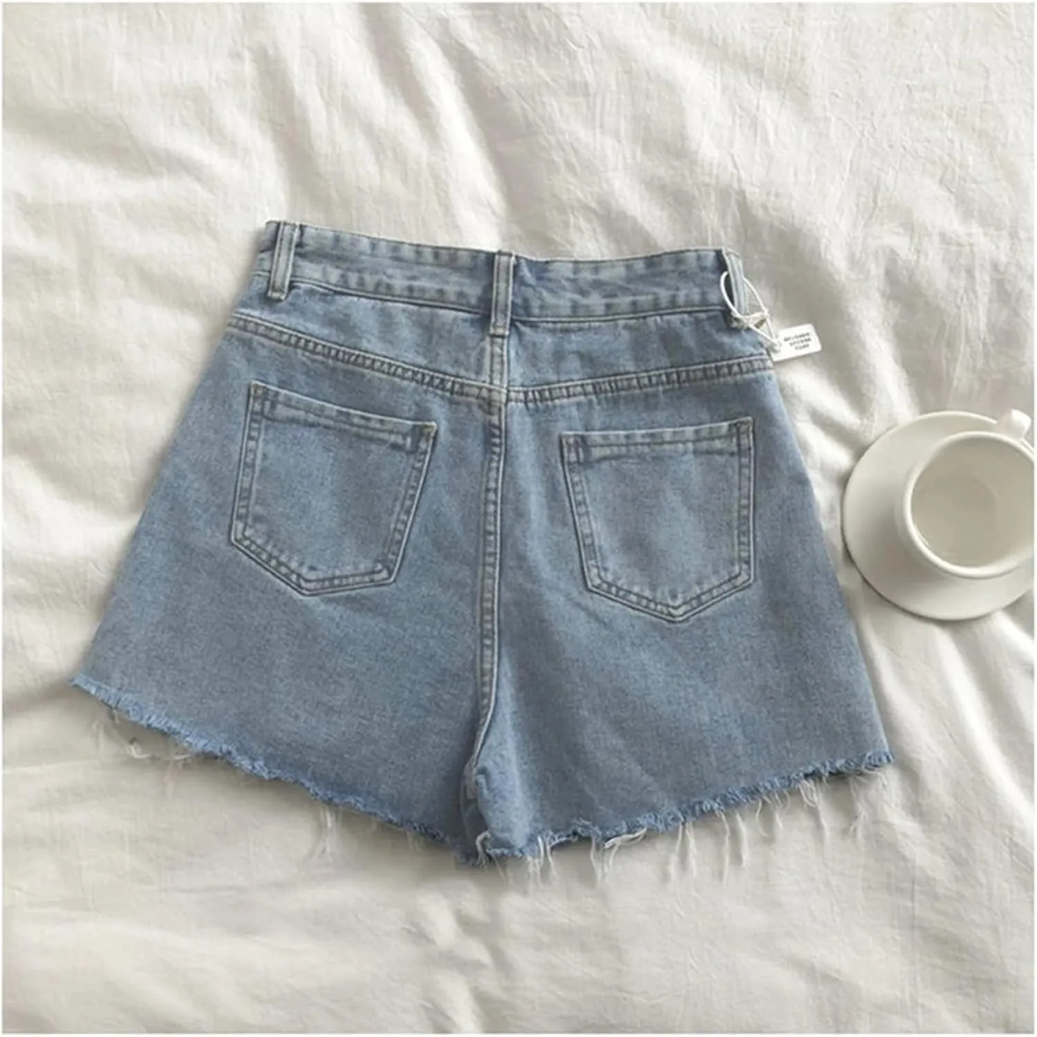 Jegsnoe Women High Waisted Raw Edge Denim Shorts Summer Basic Button Denim Shorts