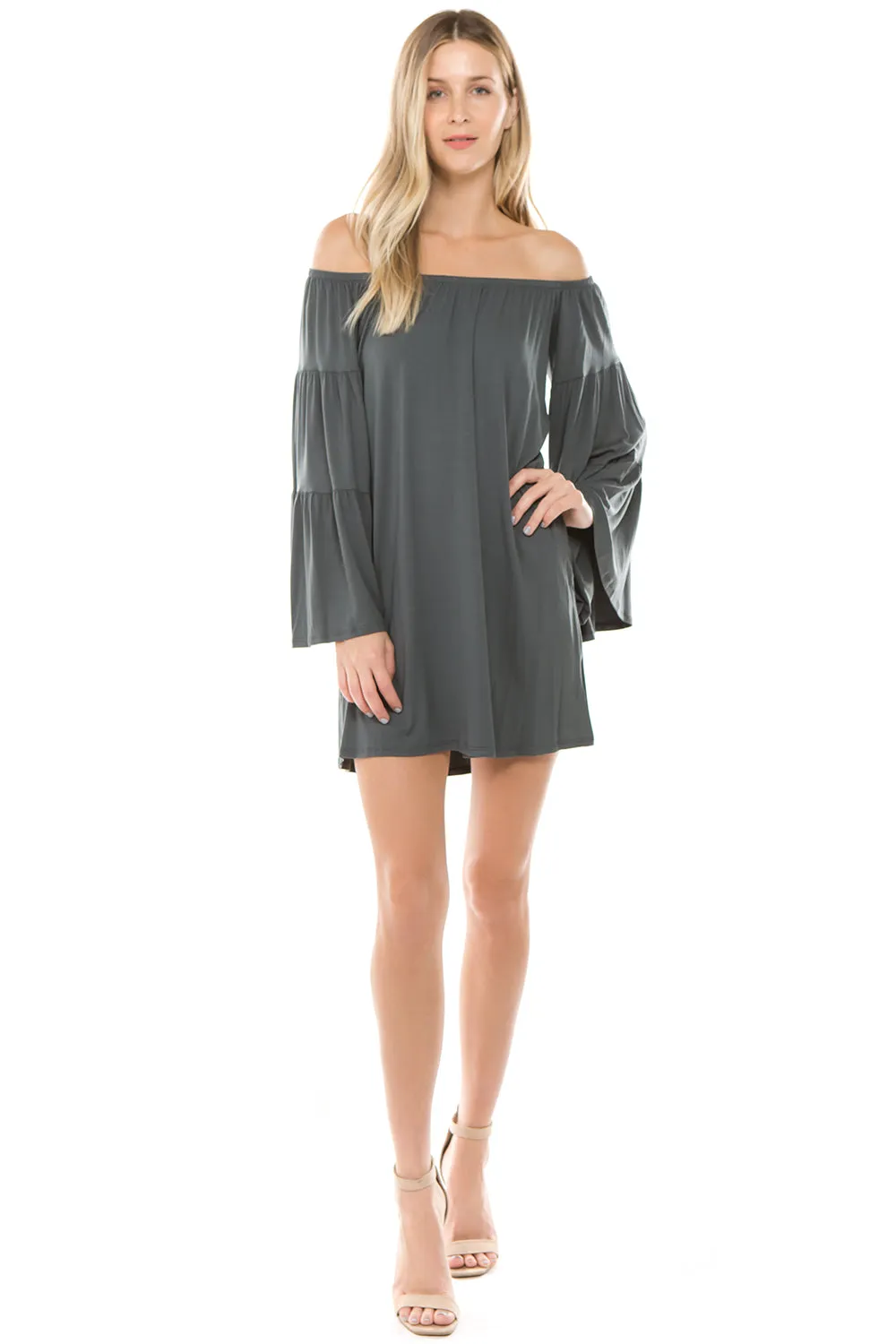 JENNA OFF SHOULDER DRESS (CHARCOAL)-JD7461