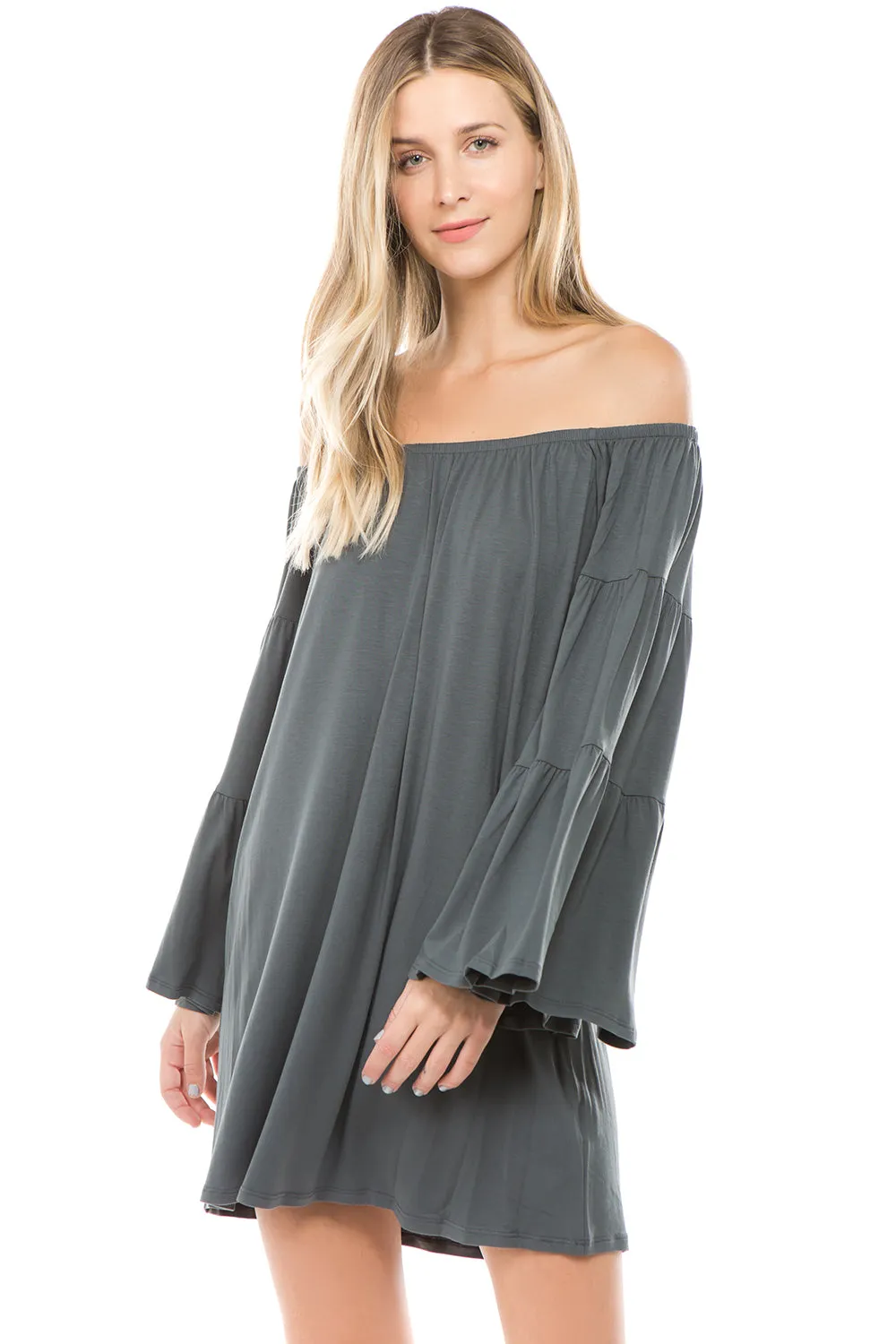 JENNA OFF SHOULDER DRESS (CHARCOAL)-JD7461