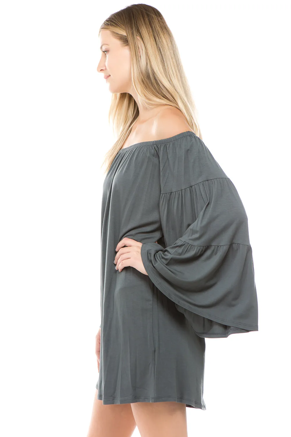 JENNA OFF SHOULDER DRESS (CHARCOAL)-JD7461