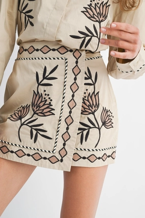 JENNY EMBROIDERED MINI SKIRT Convertible Length
