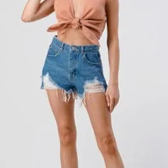 Jessie Frayed medium wash destroyed denim shorts *limited*