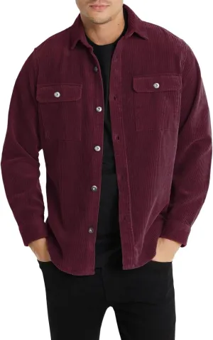 JMIERR Men's Corduroy Shacket - Casual Button Down Long Sleeve Slim Fit Shirt Jacket with Flap Pockets
