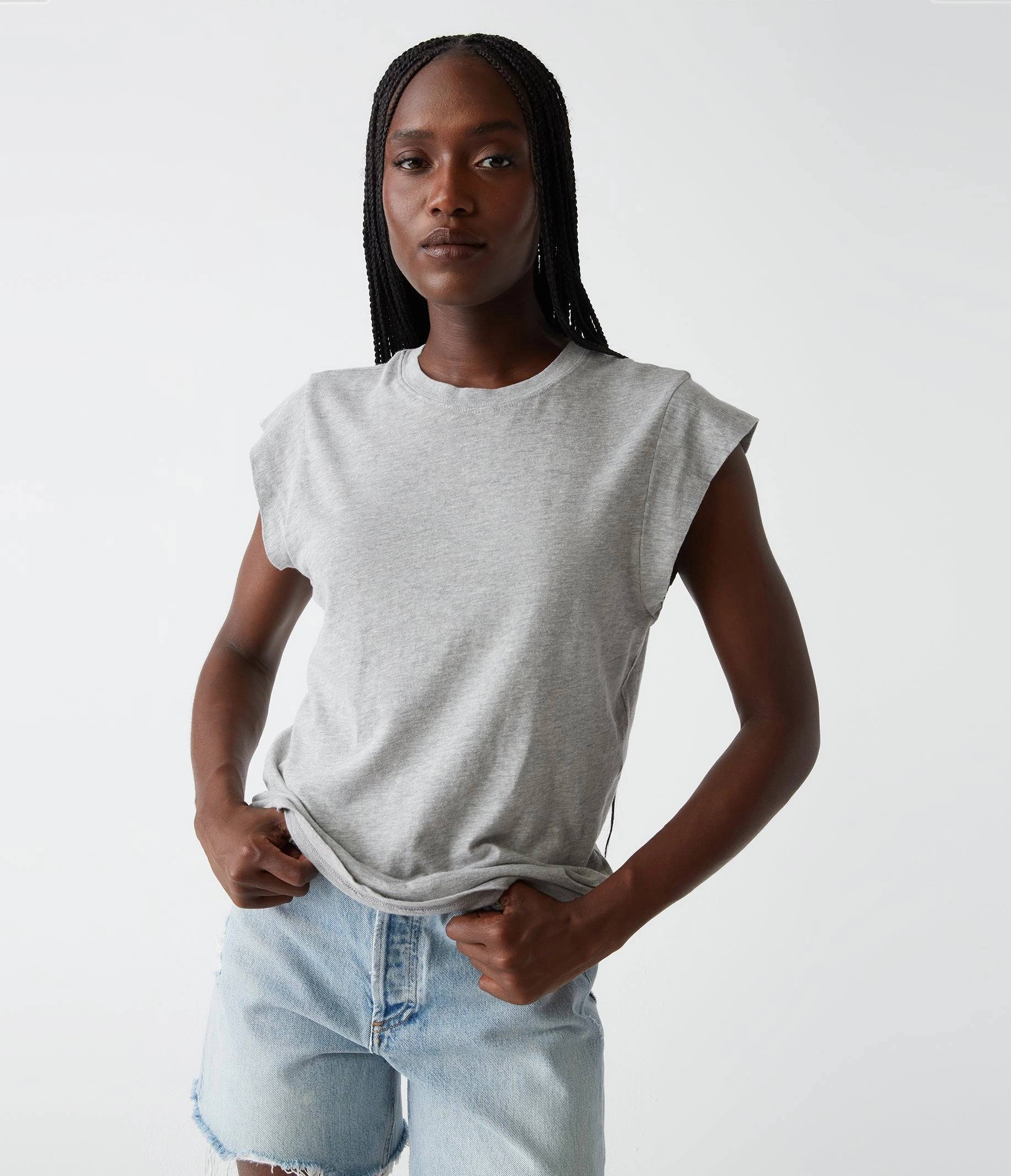 JOEY POWER SHOULDER TEE Flatlock Seam Design