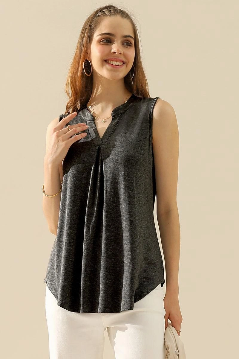Reflective accents Contrast Stitch Detailing JOHNNY COLLARS SLEEVELESS BLOUSE SHIRTS TOPS