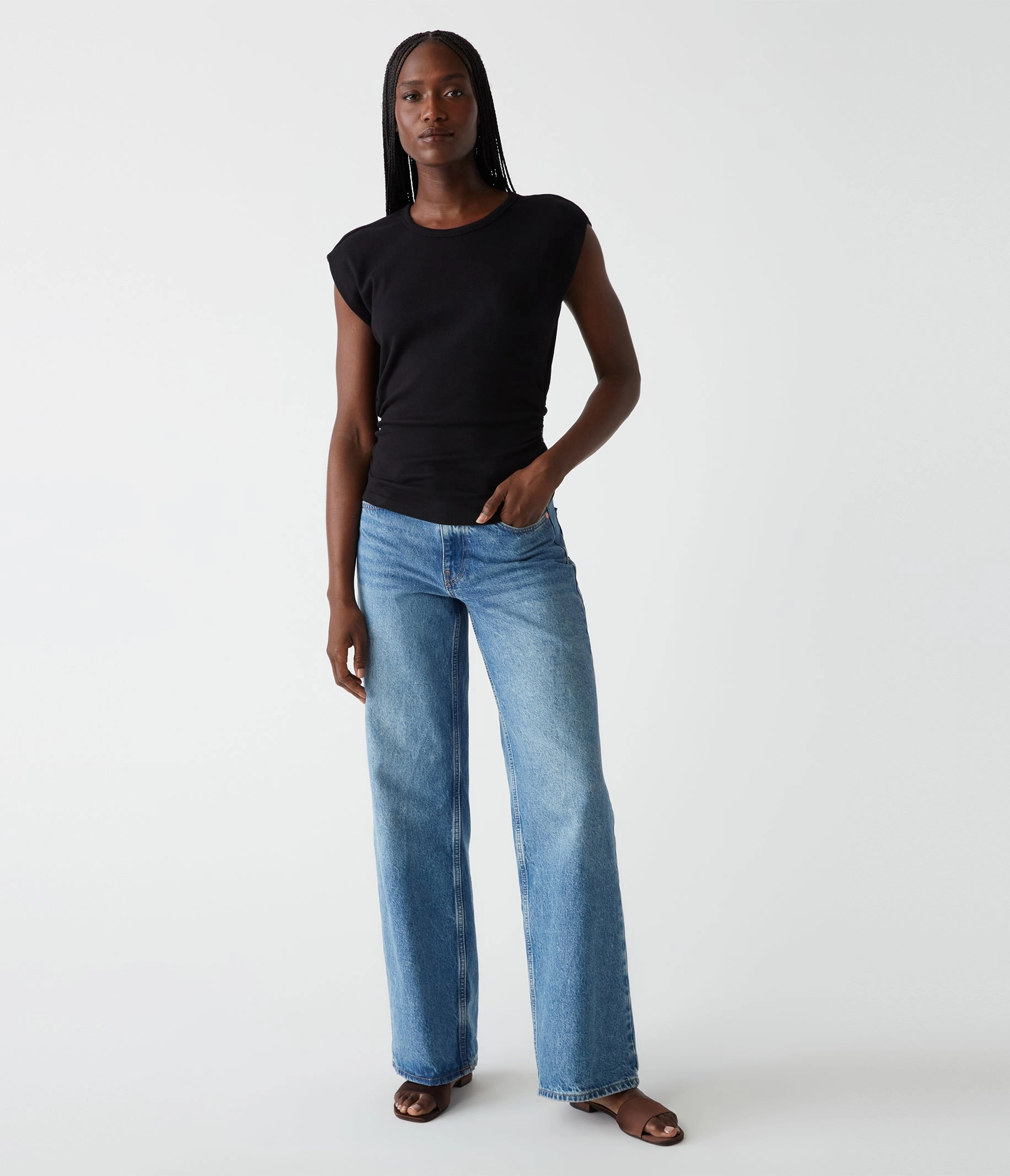 JONI CREW POWER SHOULDER TOP Cold Weather Flatlock stitching
