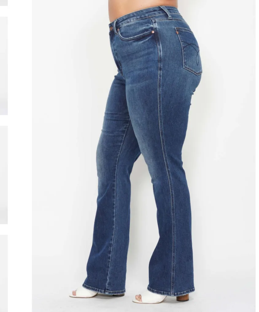 Judy Blue Curvy Dark Denim High Waisted Bootcut Jeans with Tummy Control (C)