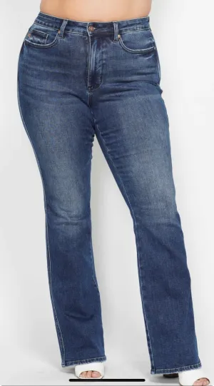 Judy Blue Curvy Dark Denim High Waisted Bootcut Jeans with Tummy Control (C)