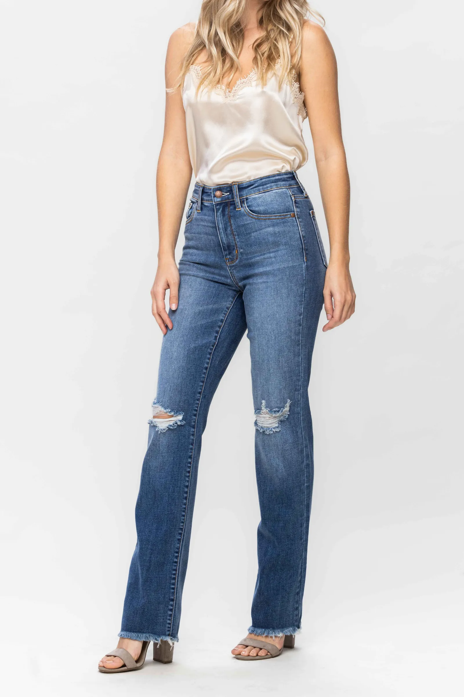 Judy Blue High Waist Destroy & Fray Hem Straight