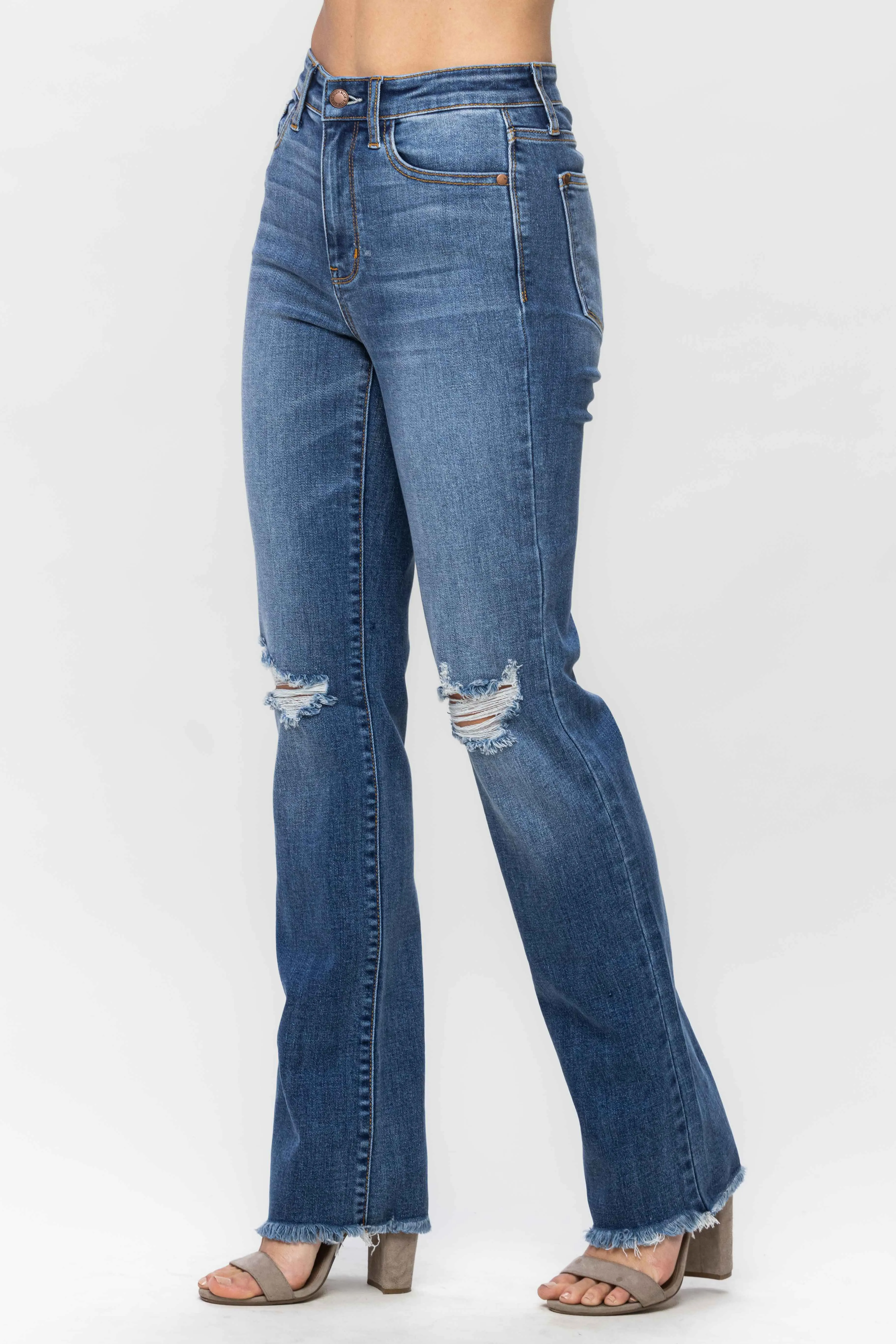 Judy Blue High Waist Destroy & Fray Hem Straight