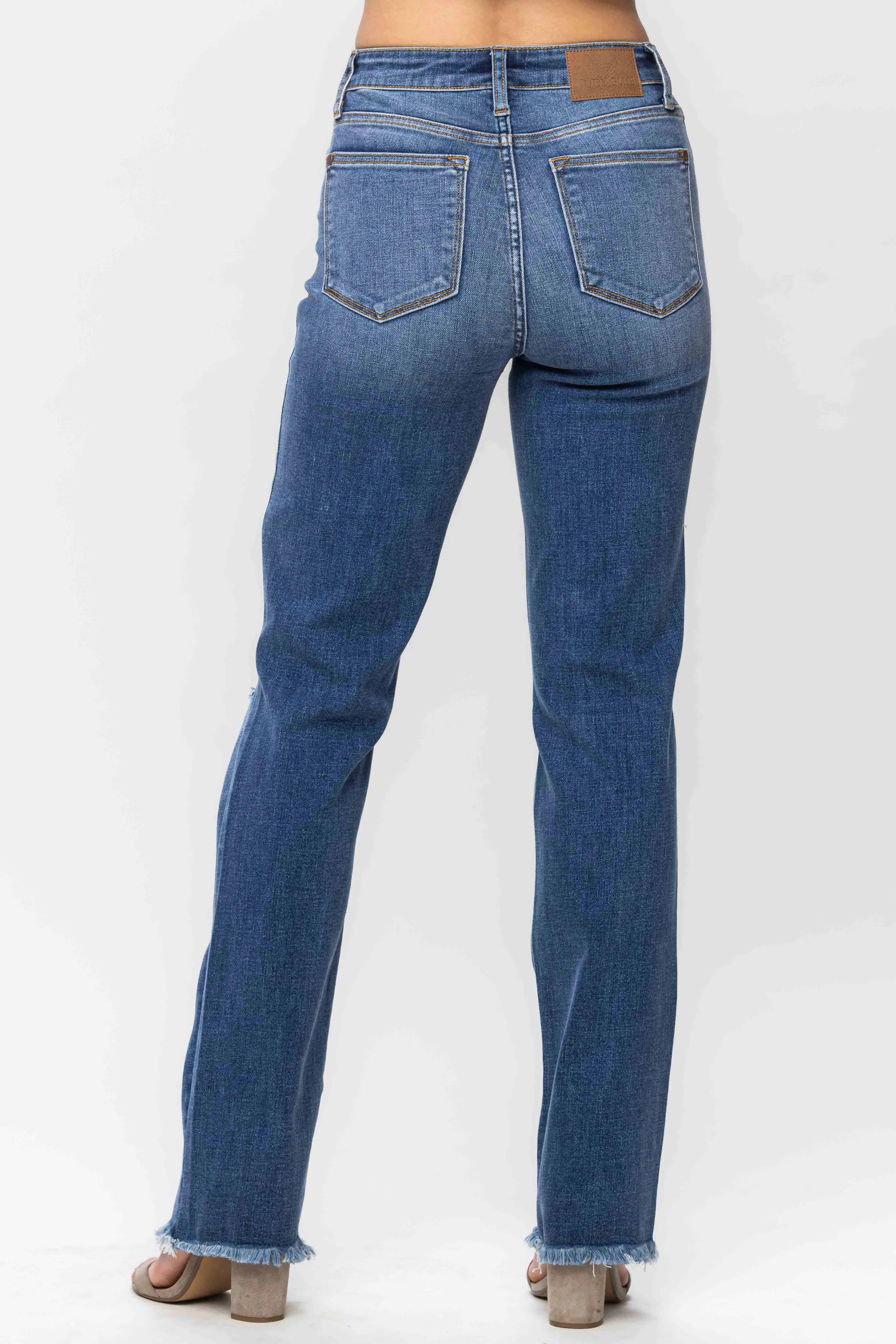 Judy Blue High Waist Destroy & Fray Hem Straight