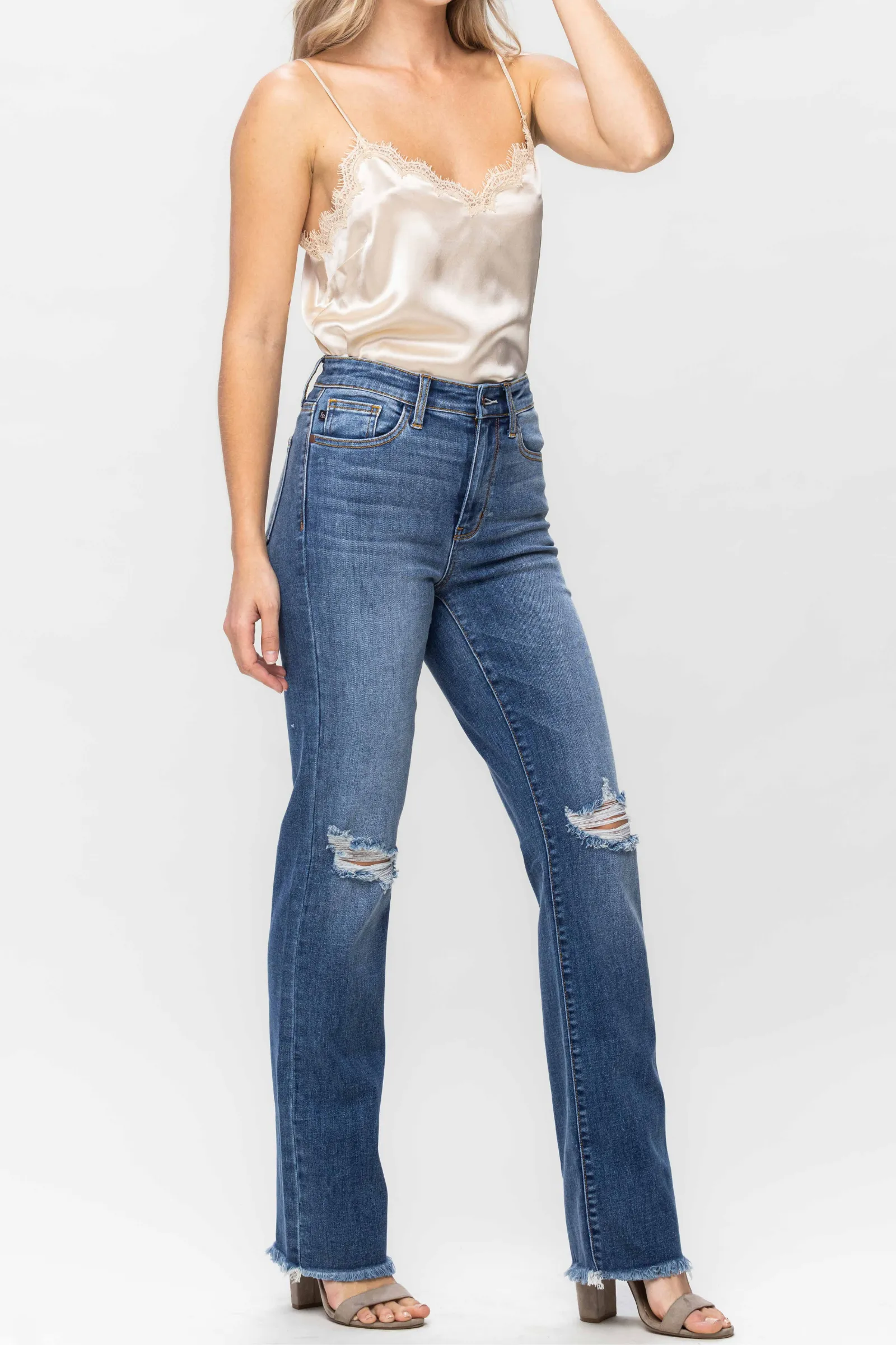 Judy Blue High Waist Destroy & Fray Hem Straight