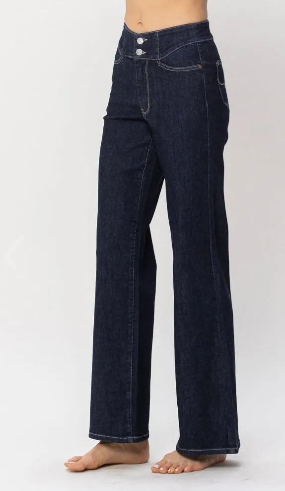 Judy Blue High Waist Embroidery Stitch Pocket Wide Leg Jeans