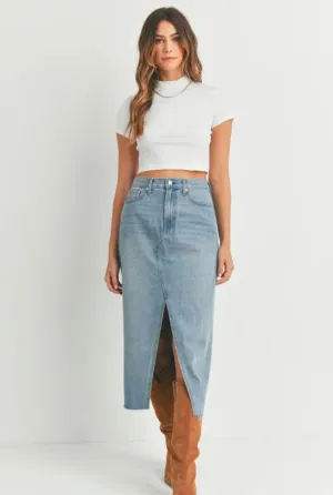 Just Black Denim Lite Blue Open Slit Midi Spring Skirt