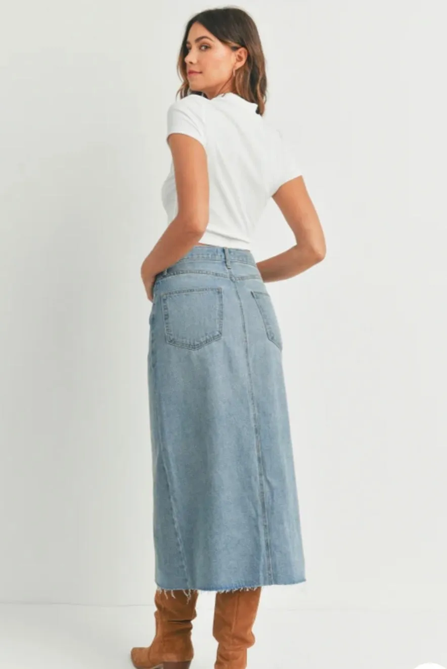 Just Black Denim Lite Blue Open Slit Midi Spring Skirt
