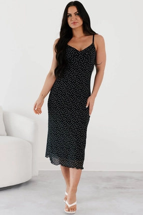 Body Harmony Just One Smile Polka Dot Midi Dress (Black/White)