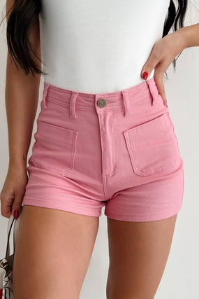 entertainment industry Double Layered Knees Just This Once High Rise Denim Shorts (Pink)