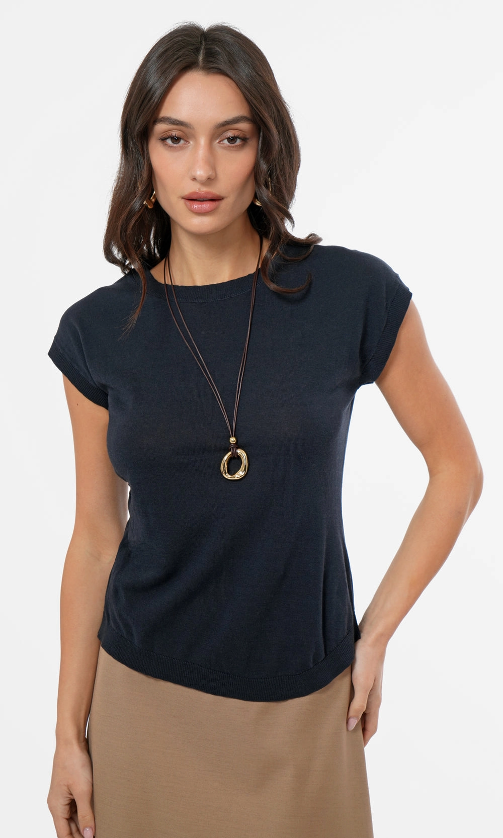 Kaia Asymetric Knit Top in Ink Contemporary Design Flattering Shape Design