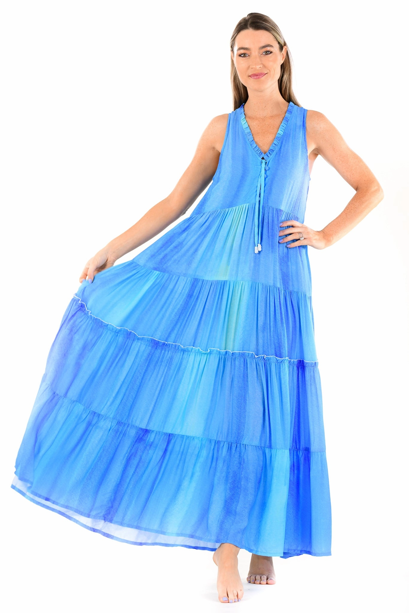 Curve-Enhancing Kaia Dress Long / Blue Watercolor
