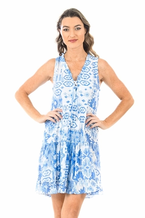 Kaia Dress Short / Periwinkle Ikat Fashion Fit Flexible Waist