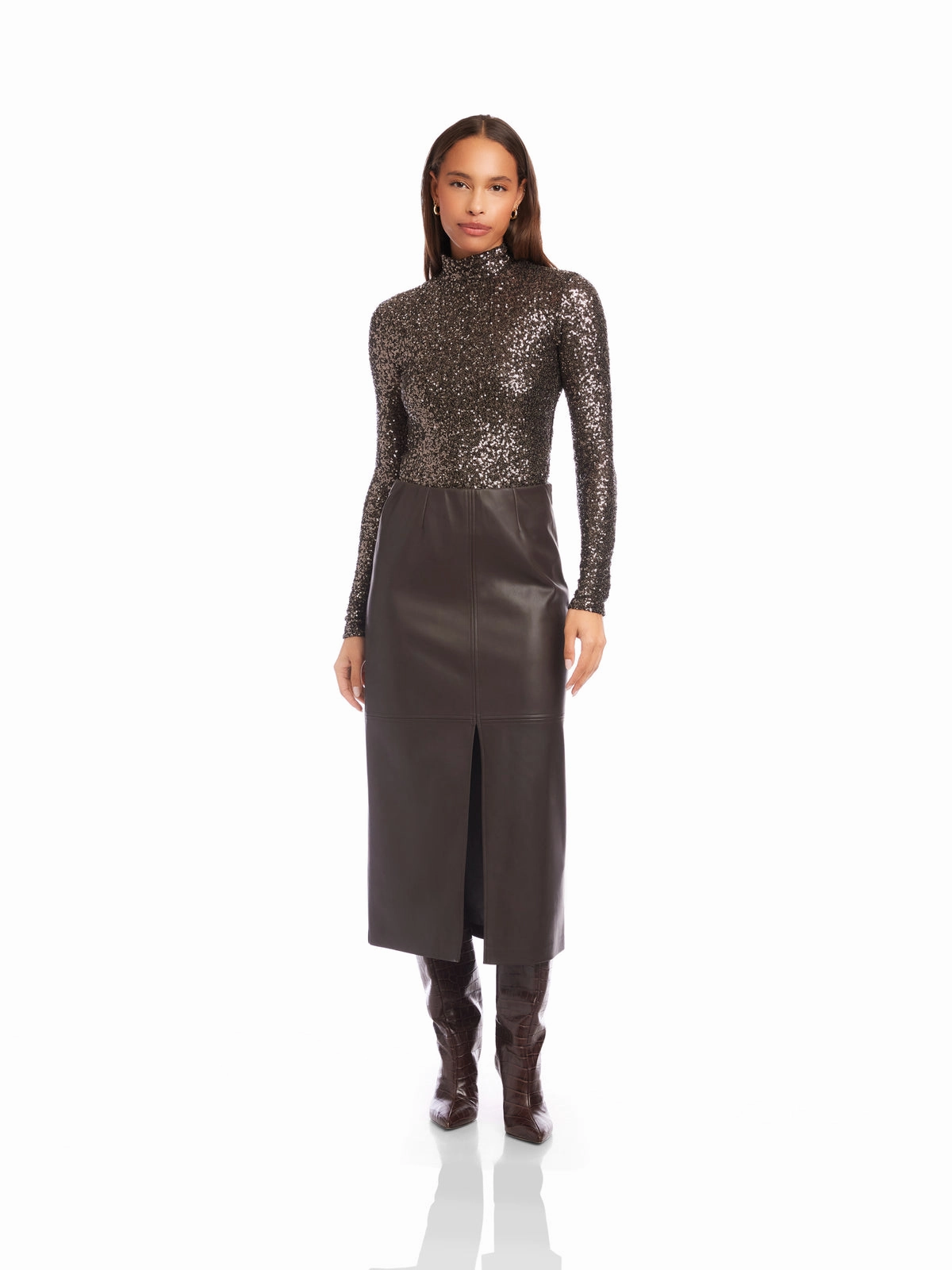 Resale Value Kaia Faux Leather Midi Skirt in Brown